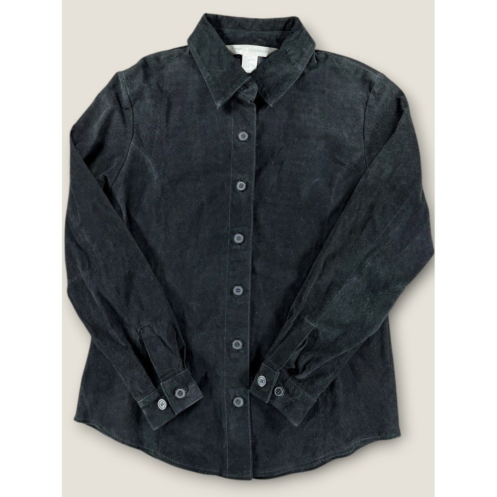 Jessica Holbrook Black Genuine Leather Suede‎ Button Up Shirt Jacket Small S